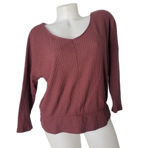 GREEN ENVELOPE Plum Purple Long Sleeve V Neck Top Size Medium